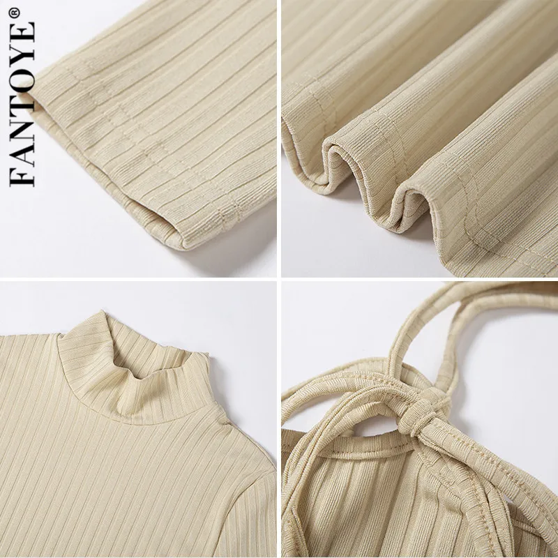 Женское облегающее мини платье FANTOYE эластичное с круглым вырезом и длинным