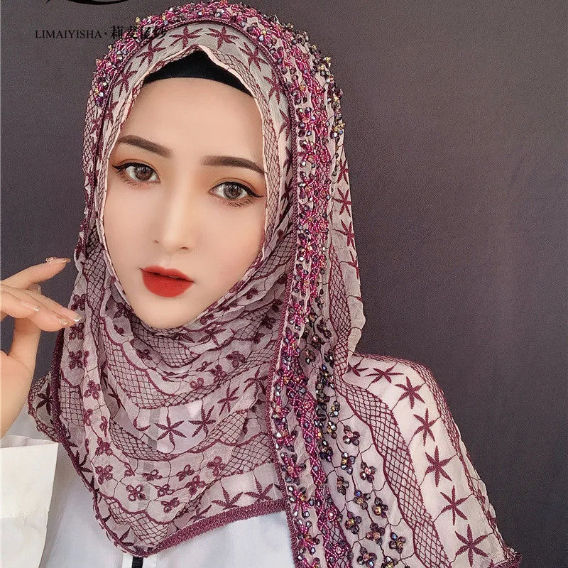 Мусульманский шелковый женский хиджаб Стразы Свадебный шарф|chiffon muslim hijab|scarf woman