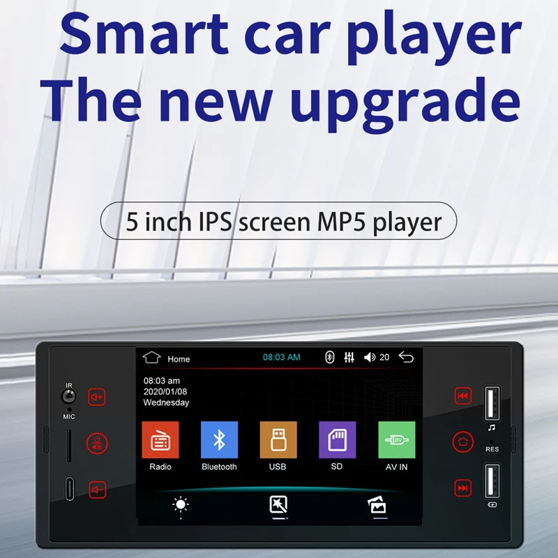 5-дюймовый автомобильный MP5-плеер 1 Din аудиоплеер ISO многоцветный Bluetooth TF USB быстрая