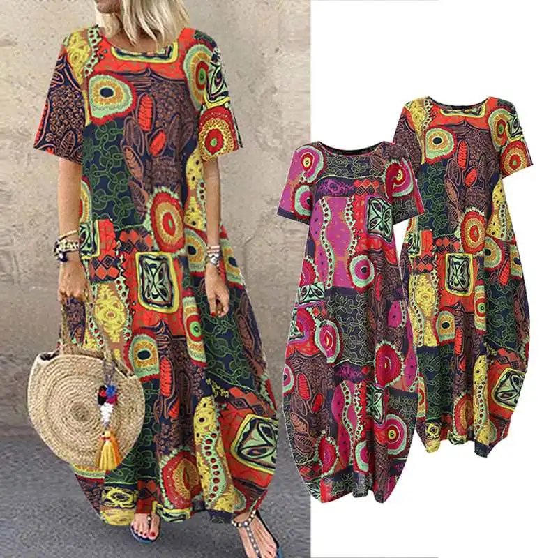 Женское льняное платье на каждый день длинное летнее в богемном стиле