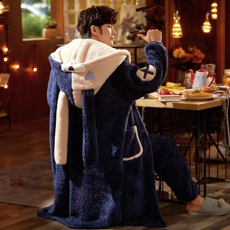 Men's Pajamas Set Winter Coral Velvet Thicken Warm Soft Nightgown Suits Plus Size Fashion Sleepwear For Men