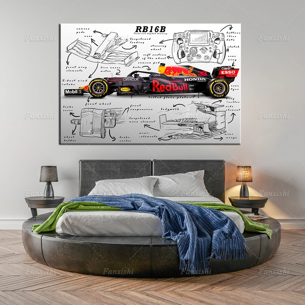 

2021 World Champion F1 Car Rb16b Design Painting Posters Wall Art Prints Canvas Modular Pictures Living Room Home Decor Man Gift