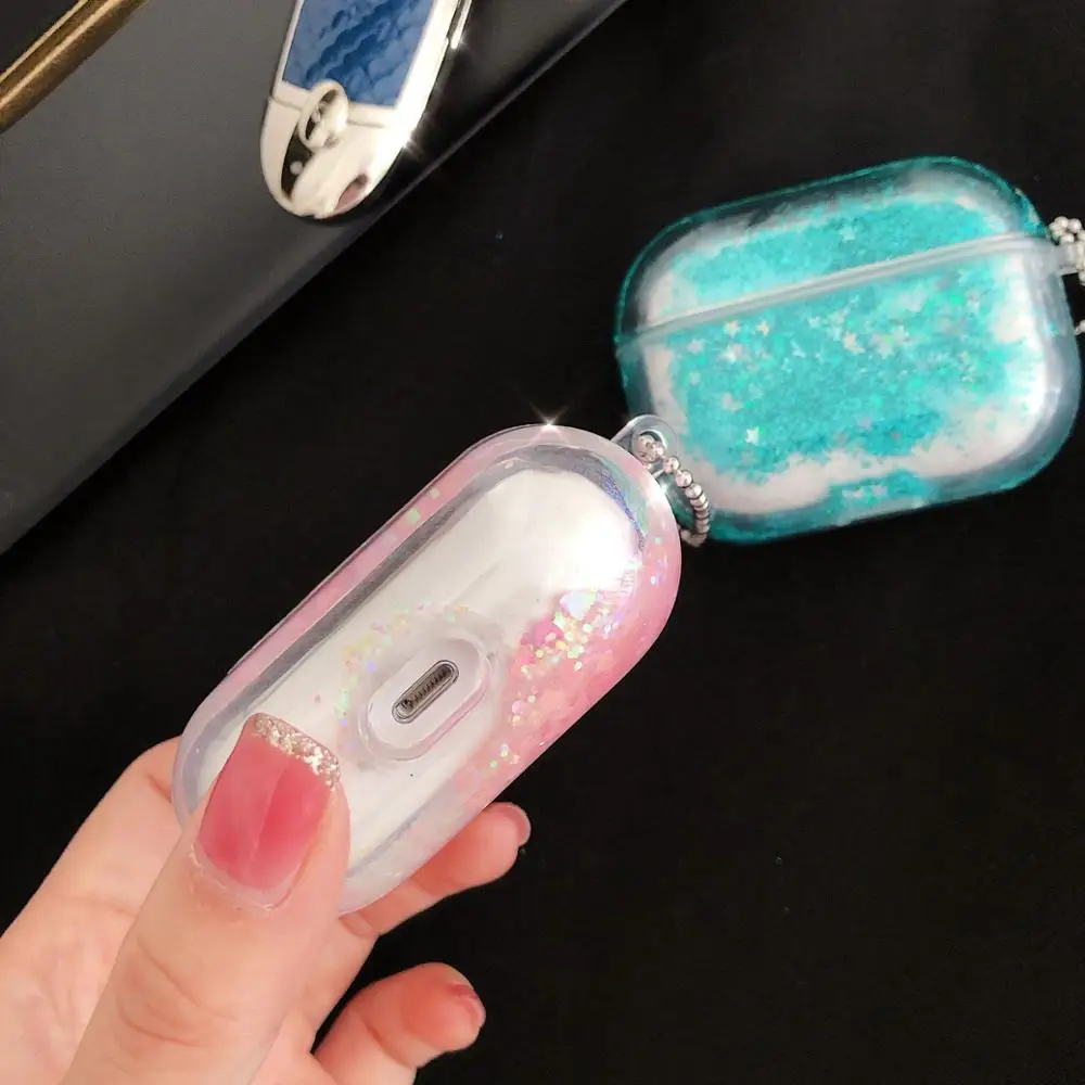 Жидкий чехол с блестящими звездами для Airpods Pro наушников Air pods прозрачный