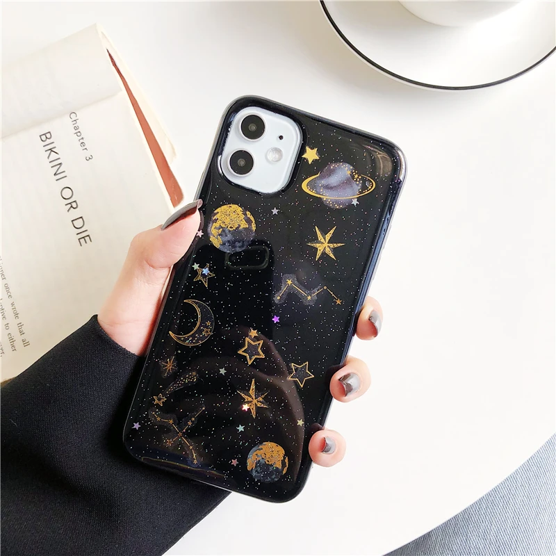 hot planet glitter clear phone case for iphone 13 12 pro max 11pro max xr x xs max 7 8 plus soft epoxy back cover cases free global shipping