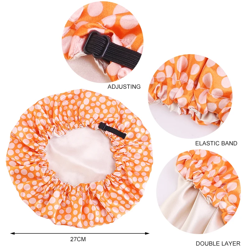 

27CM Adjust Child Reversible Satin Bonnet Hair Caps Double Layer Sleep Night Head Cover Hat Curly Springy Styling Accessories