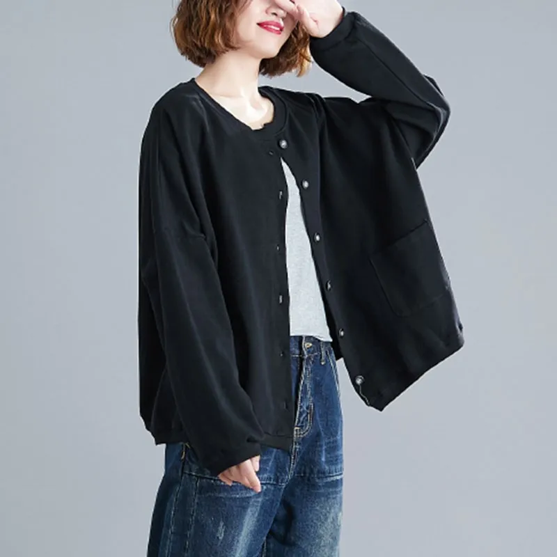 

Women Autumn Casual Jackets New 2020 Simple Style Vintage Solid Color Loose Comfortable Cotton Female Outerwear Coats S1686