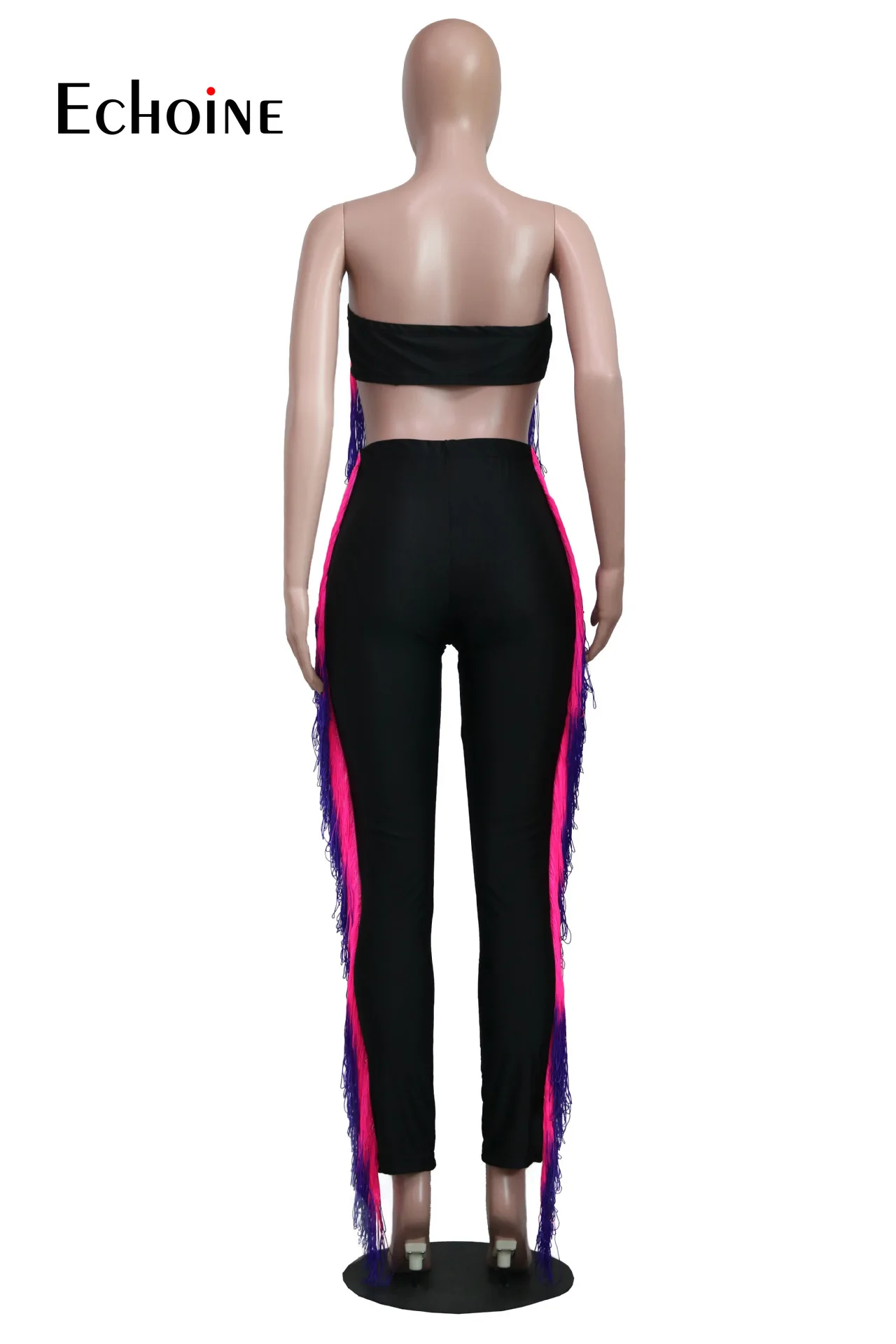 

Echoine Sexy Women Gradient Tassel Tracksuit Two Piece Set Splicing Strapless Crop Tops Jogger Sweatpants Suit Outfit overalls