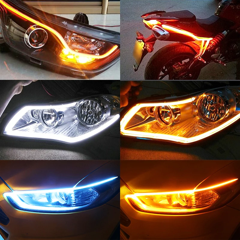 2 шт. DRL струящийся гибкий светодиодный фонарь 30 см 45 60 дневные ходовые огни