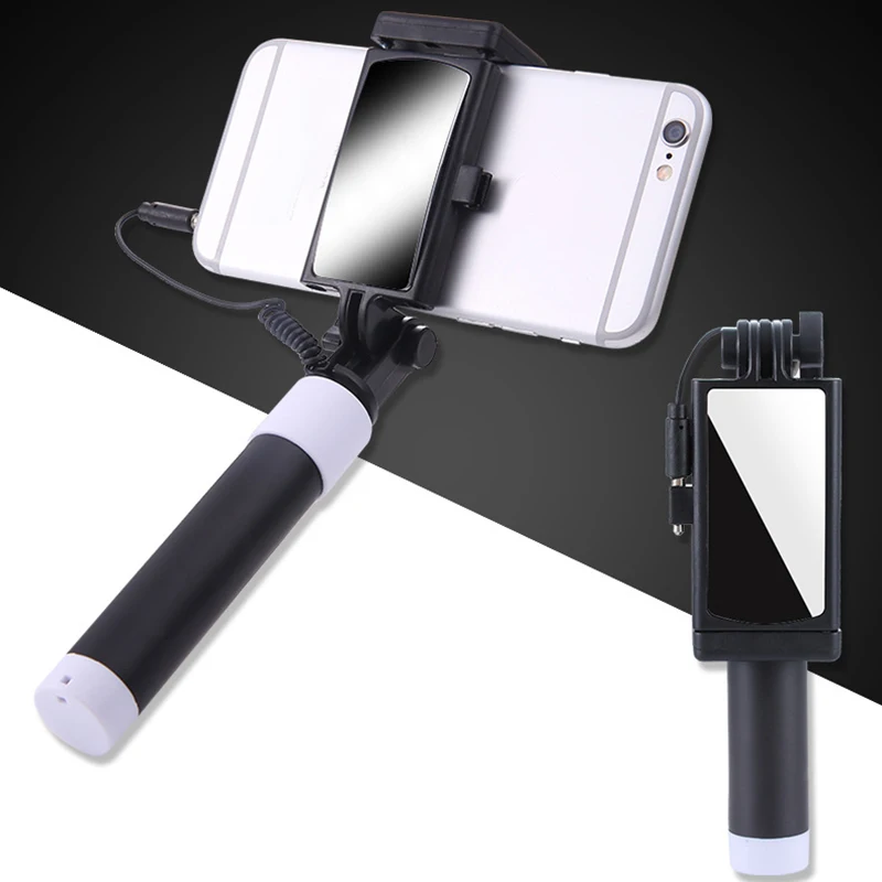 

Universal Mini Selfie Stick Extendable Phone Selfie Stick With Wire Remote And Rearview Mirror For Phone New Arrival