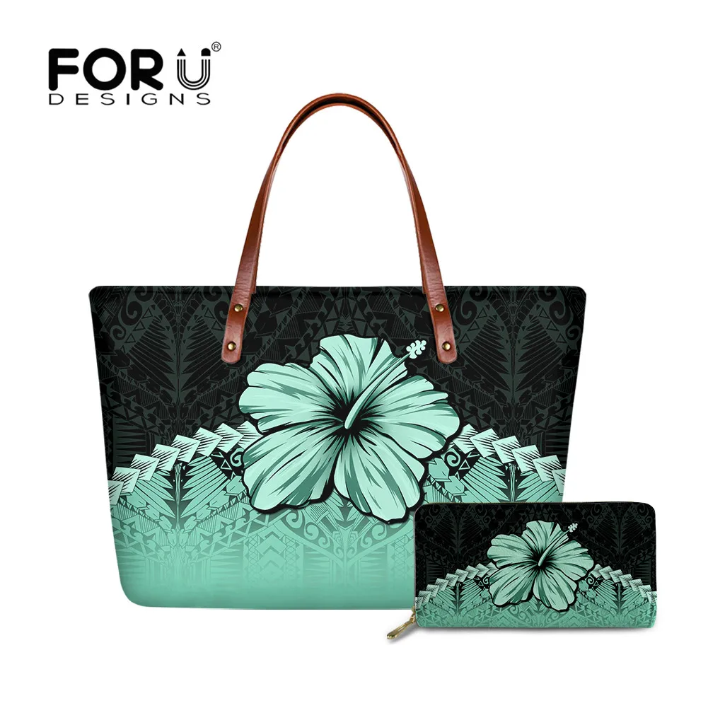 

Роскошные Изящные сумки FORUDESIGNS с кошельком для женщин, полинезийская сумка на плечо с цветочным принтом, женская сумка для путешествий на от...