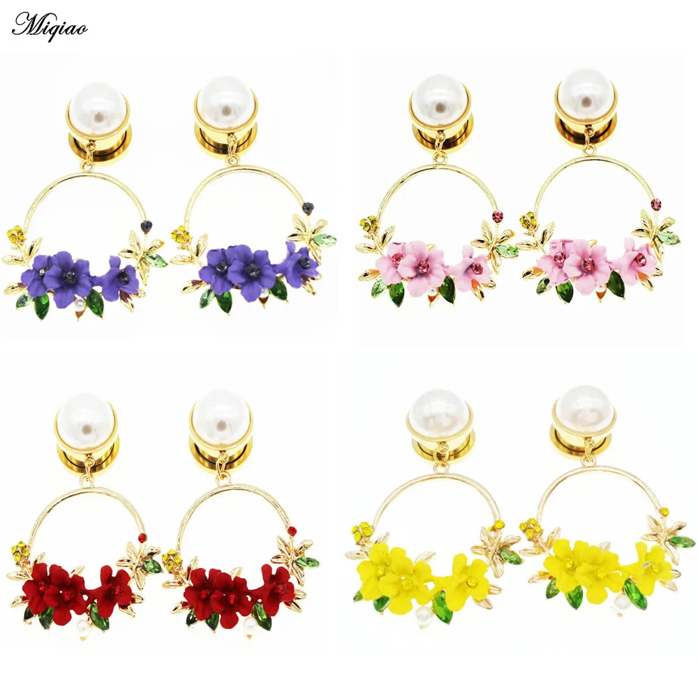 

Miqiao New Stainless Steel Ear Gauges Auricle Oil Drop Flower Earrings Auricle Ear Expander 6-16mm Body Piercing Jewelty