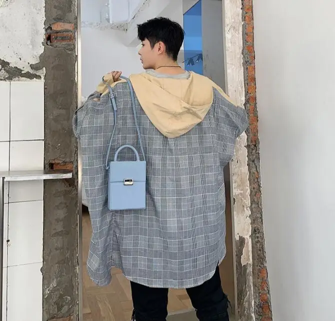 

Korean fashion loose personality patchwork men hoody trench casual streetwear hip hop homme windbreakers coats