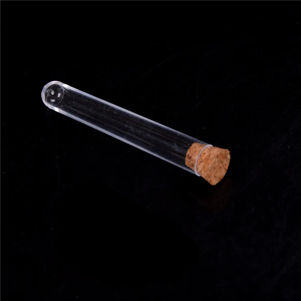 

10Pcs Plastic Test Tube With Cork Clear Durable Round Bottom Test Tube Lab Experiment Supplies 15*150mm