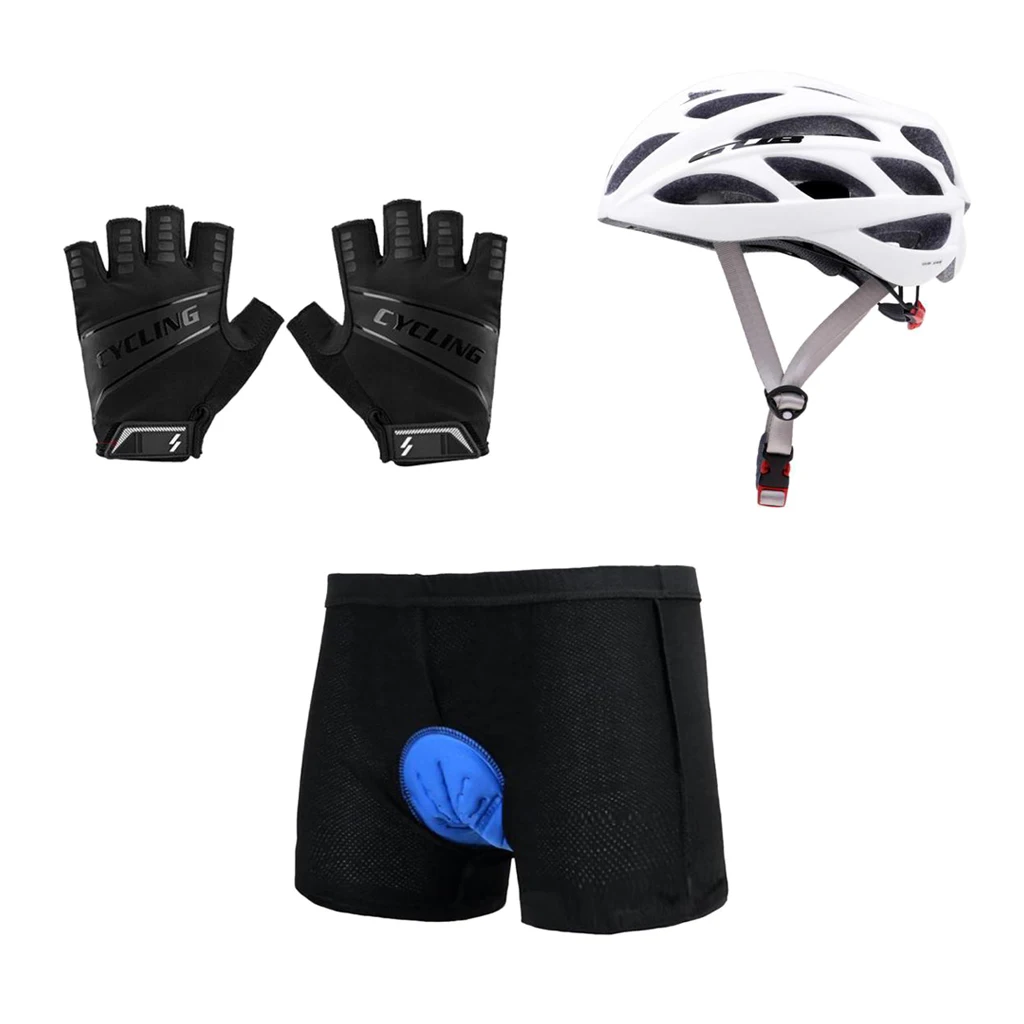

3D Gel Padded Bike Cycling Underwear Shorts Helmet Half Finger Gloves Set