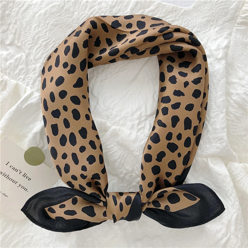 

Luna&Dolphin Spring Small Square Scarf 53x53CM 100% Nature Silk Leopard Printed Chic Bandanas Headbands Bag Ribbon Lady Kerchief