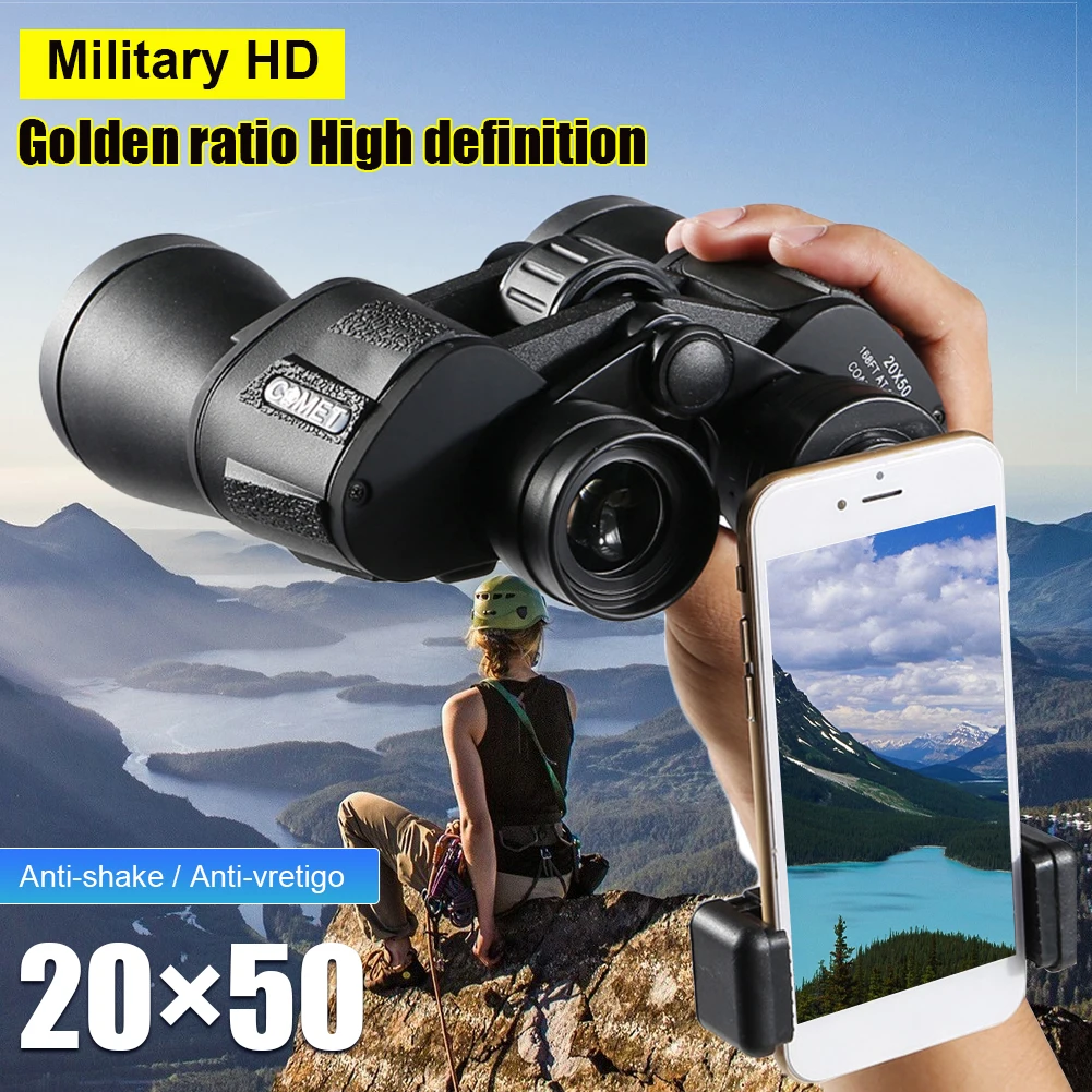 

20X50 HD Binoculars Professional Outdoor Telescope BAK4 Prism Low Light Vision Portable for Bird Watching Hunting Camping Travel