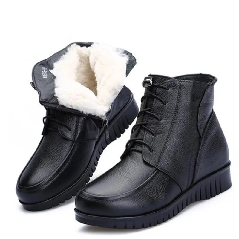 

Fashion Casual Winter Warm Shoes Woman Genuine Leather Boots Women Ankle Boots Flat Non-slip Comfort Warm Snow Boots Wool Boots