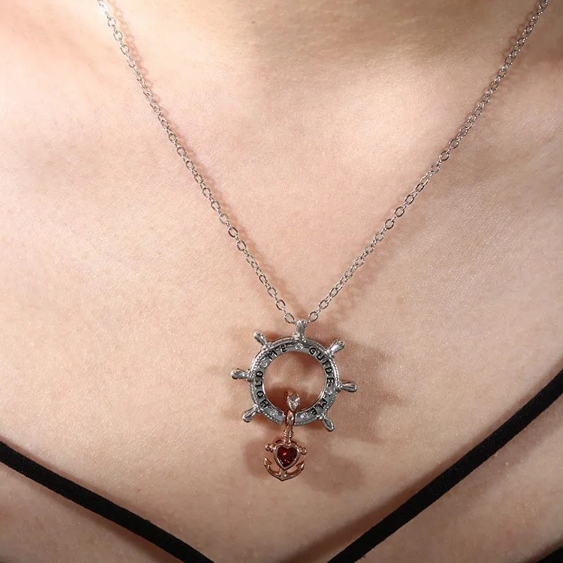 Red Crystal Rhinestone Heart Anchor Necklaces Pendants Fashion Double Wear Alloy Female Choker Statement Necklace Accessories | Украшения и