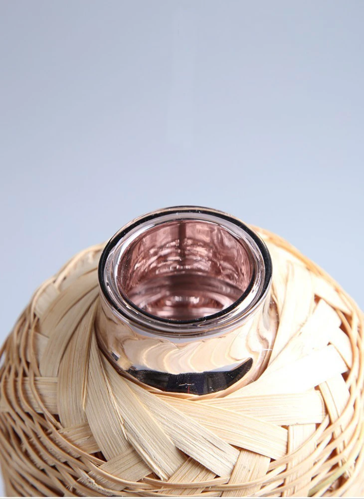 Handmade Bamboo Weaving Thermos Pot Bottle For Water With Cork Lid Cover And Handgrip Vacuum Flask Keep Warm Glass Inner Large