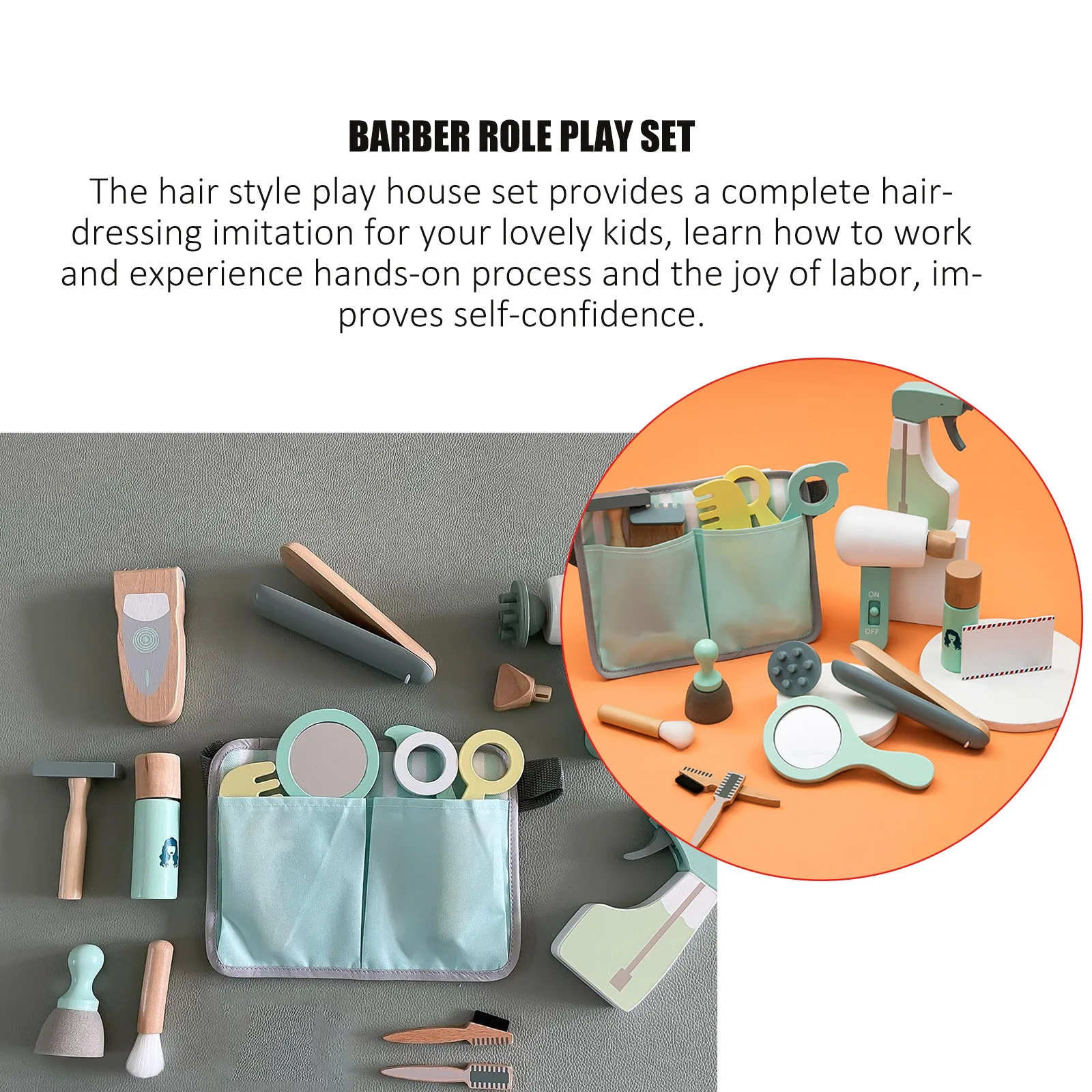 

Wooden Hairdressing Toy Set Improves Social Skill Hands-On Training Simulation Children Early Educational Play House Toy