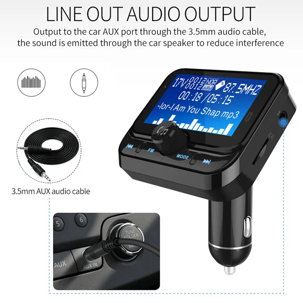 

Car Wireless FM Transmitter BC32 1.8 Inch Large Screen Car Supports 3.5mm Audio Output Connector FM Transmitter