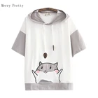 Женские футболки с мультяшной вышивкой Harakuju, футболка 2020, летний топ с коротким рукавом и капюшоном в стиле пэчворк, женская одежда в Корейском стиле