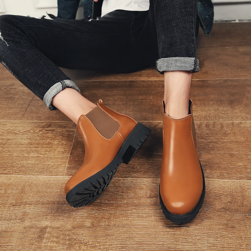 Зимние теплые плюшевые ботинки на меху Мужская мода Челси спилок обувь s