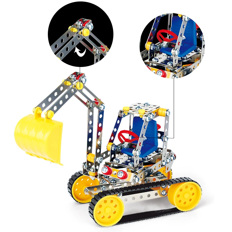 Стальной игровой набор инженерного экскаватора для строительства машин и конструкций из кирпичей для детей.