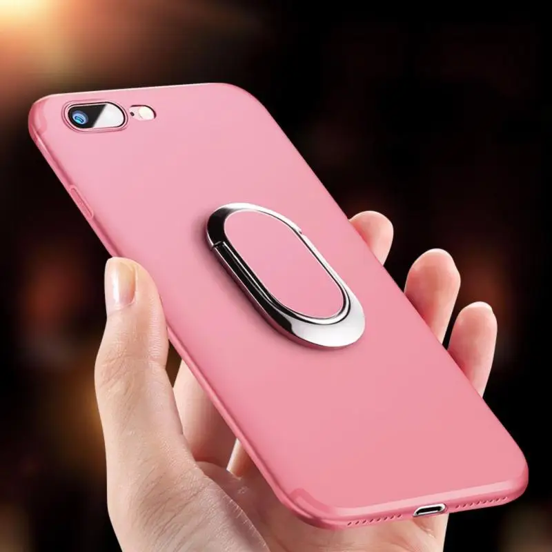 Rose Gold Роскошный силиконовый чехол для iPhone 8 7 6 6s Plus X Xs чехол для MAX XR с магнитным металлическим кольцом держатель Стенд Мягкий ТПУ чехол для iPhone 7 8 - Цвет: Rose Gold
