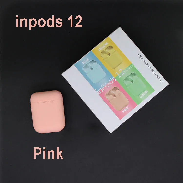 Розовый Inpods 12 TWS беспроводные Bluetooth наушники всплывающие наушники сенсорные портативные наушники i12 TWS наушники - Цвет: Розовый