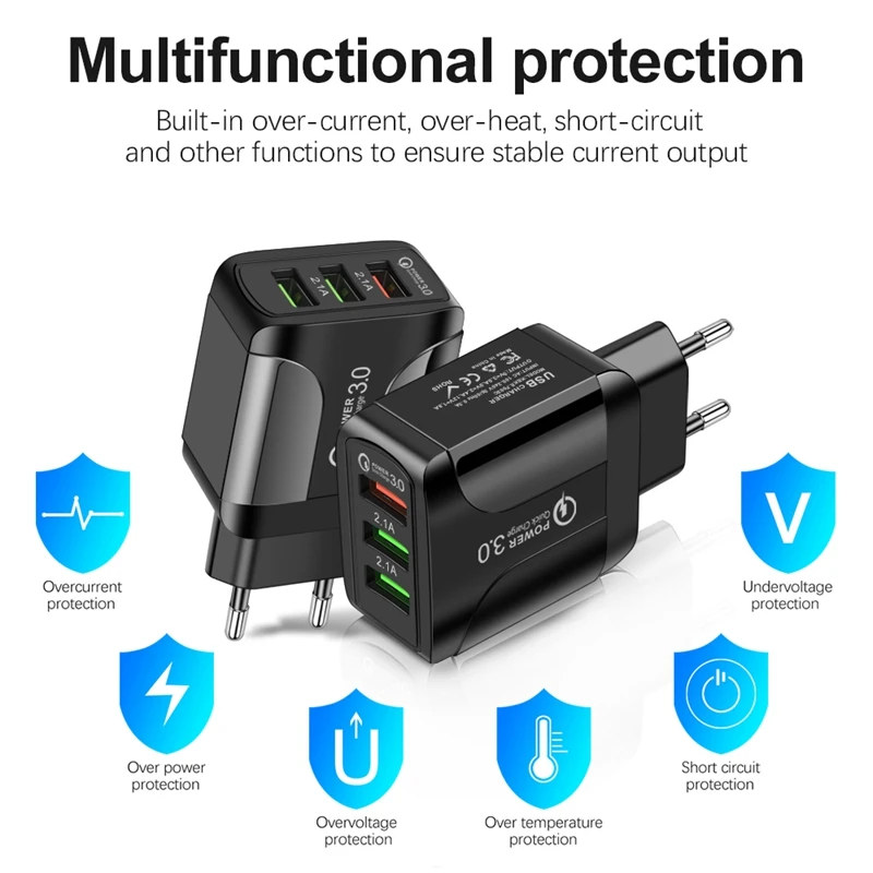 

3A Quick Charge 3.0 USB Charger with Led Wall Phone Charger Adapter for iPhone 11 X 7 8 QC3.0 Samsung Xiaomi EU Plug