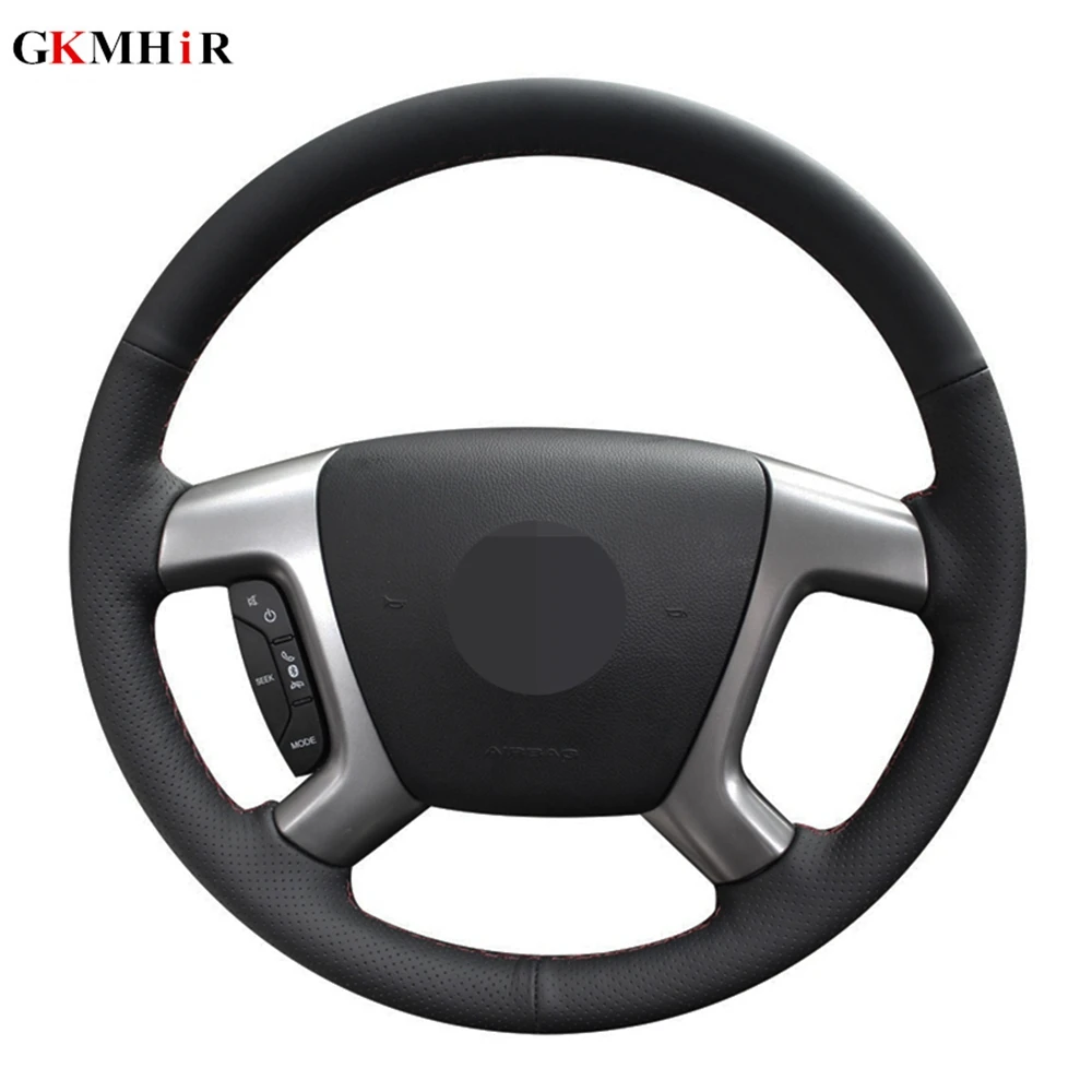 

DIY Hand-stitched Black Genuine Leather Car Steering Wheel Cover For Chevrolet Captiva Daewoo Winstorm Silverado GMC Sierra