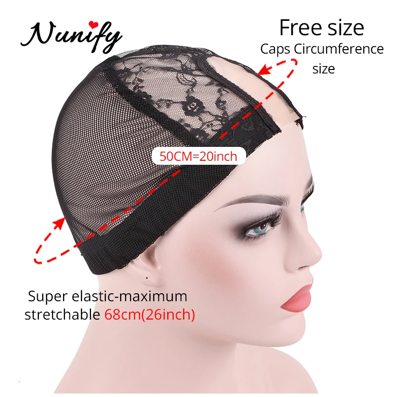 Nunify 1Pcs/Lot U Parting Wig Cap For Making Wigs With Free Size Strap On The Back Weaving Ventilation Hair Net Black | Шиньоны и