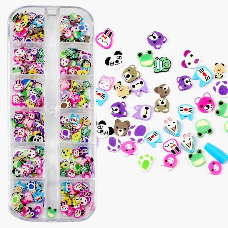 

12 Grids Mixed Heart Fruit Animal Cartoon Soft Clay Flakes For Nail Art Design Stickers Decorative Accessories