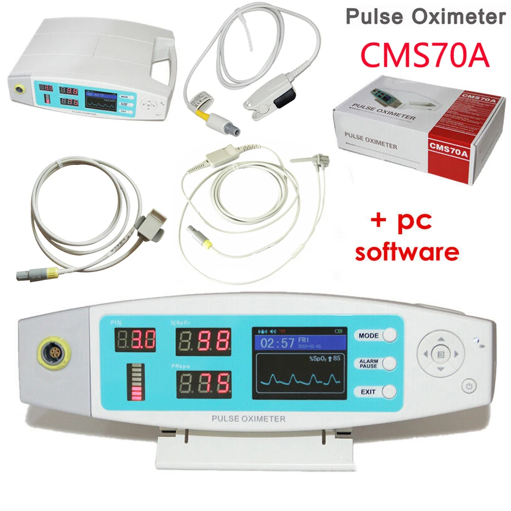 

CMS70A Portable Desktop Pulse Oximeter SPO2 PR PI Blood Oxygen Monitor Adult Paediatric Neonatal 3PCS SPO2 Probe Sensor+Software