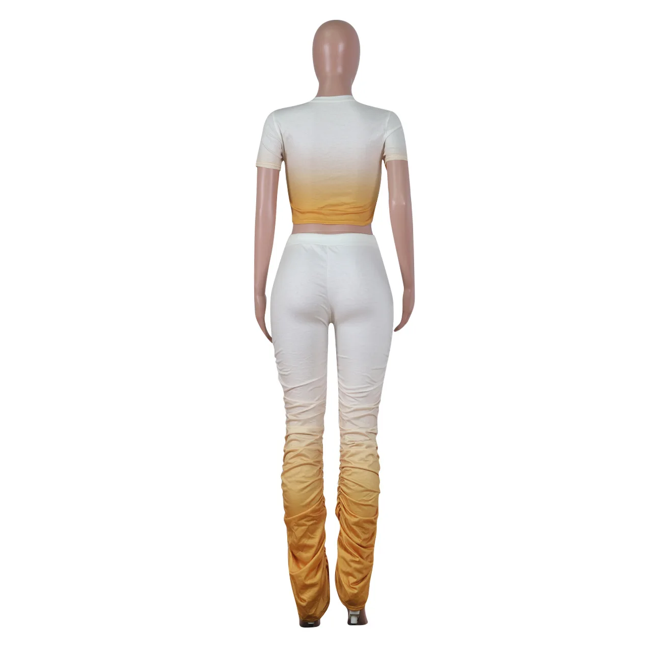 

Joskaa Gradient Print Two Piece Set Women Crop Top Stacked Pants Matching Sets Sport Fashion Outfits Summer 2020