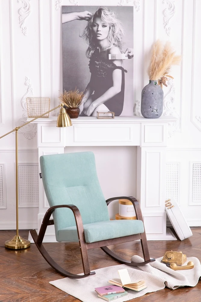 Кресло-качалка Мебелик Ирса ткань минт каркас вишня |