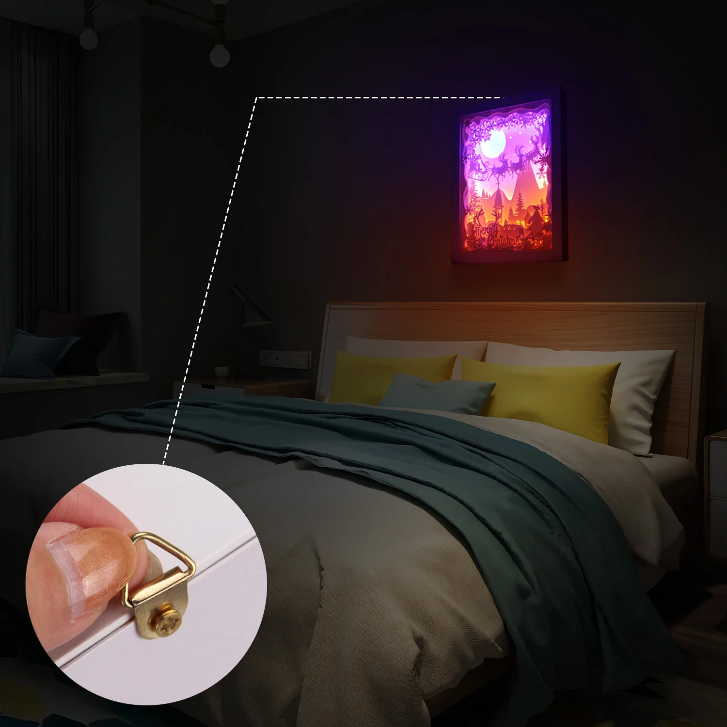 Счастливого Рождества 3D теней для век Бумага резьба кроя светодиодный Ночной