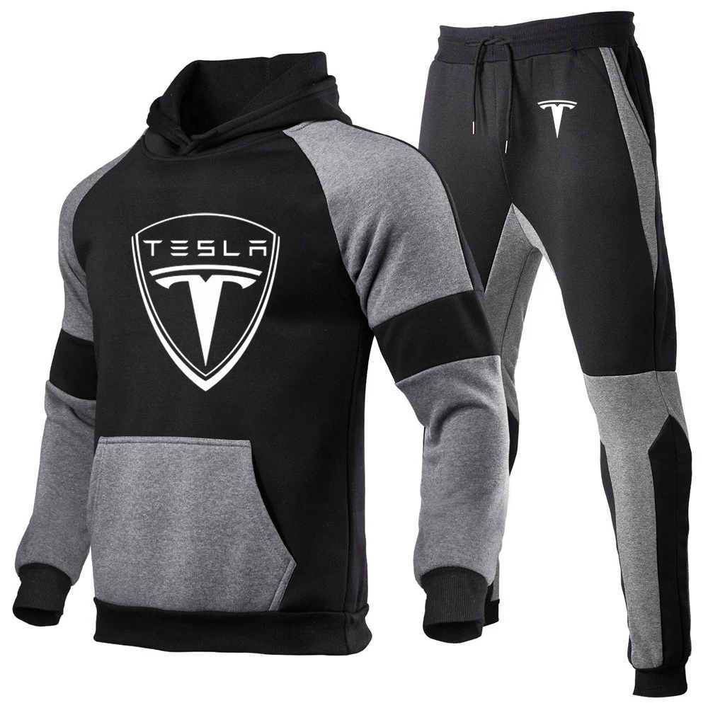 

2021Tesla Logo hot sale men's 2 hooded jacket jacket sportswear pants casual sportswear men sportswear suit brand clothing