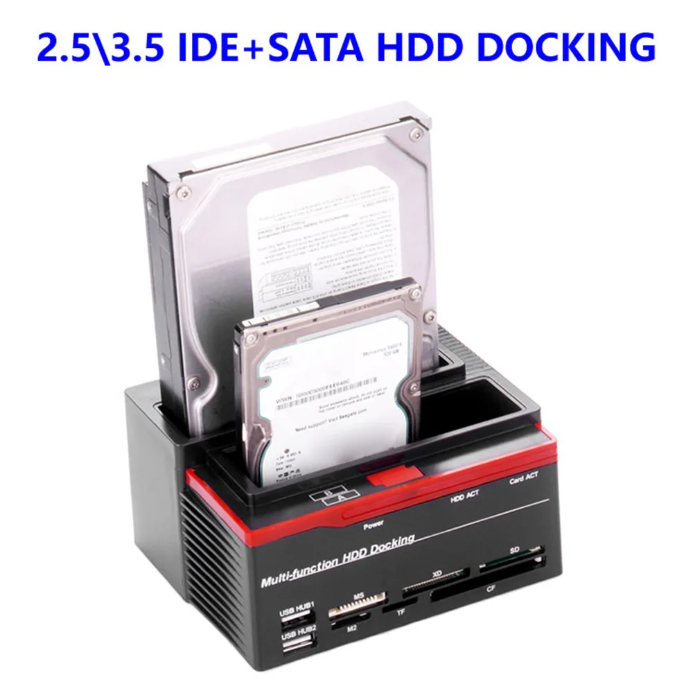 

2.5/3.5in SATA IDE HDD Docking Station Hard Drive Docking Station HDD Enclosure USB 2.0 Hub MS/M2/XD/CF/SD/TF Card Reader