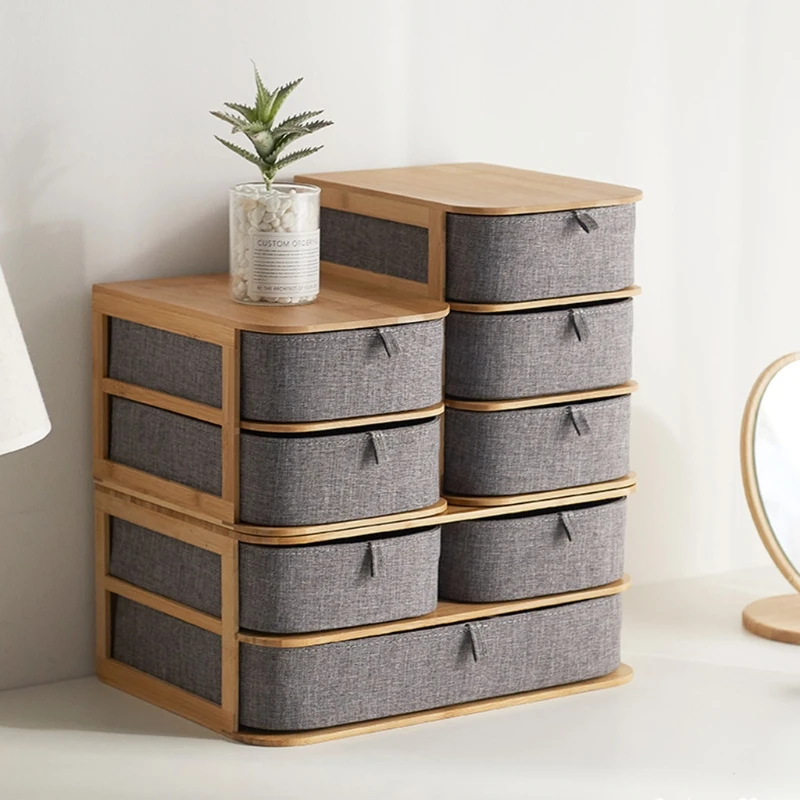 

2/3 Layers Bamboo Wooden Oxford Cloth Drawer Storage Box Jewelry Cosmetic Rack