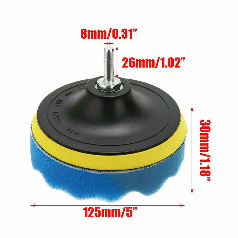 

Polisher Polishing pad Buffer Sponge Kit Finishing Accessories 12pcs set 5 inch
