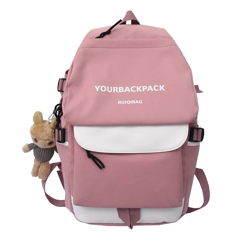 

2021 Large Women Backpack Teenage Girls School Bags Pink Nylon Back Pack Female