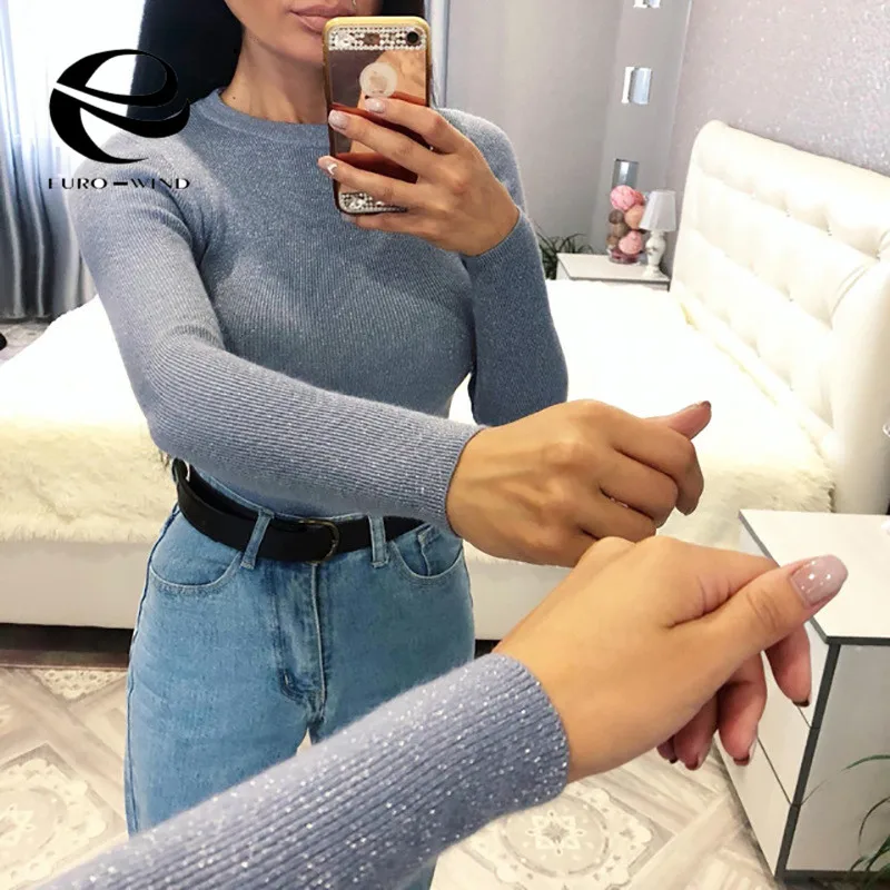 Женские свитера 2019 зима Блестящий люрекс осенний зимний свитер женский пуловер с