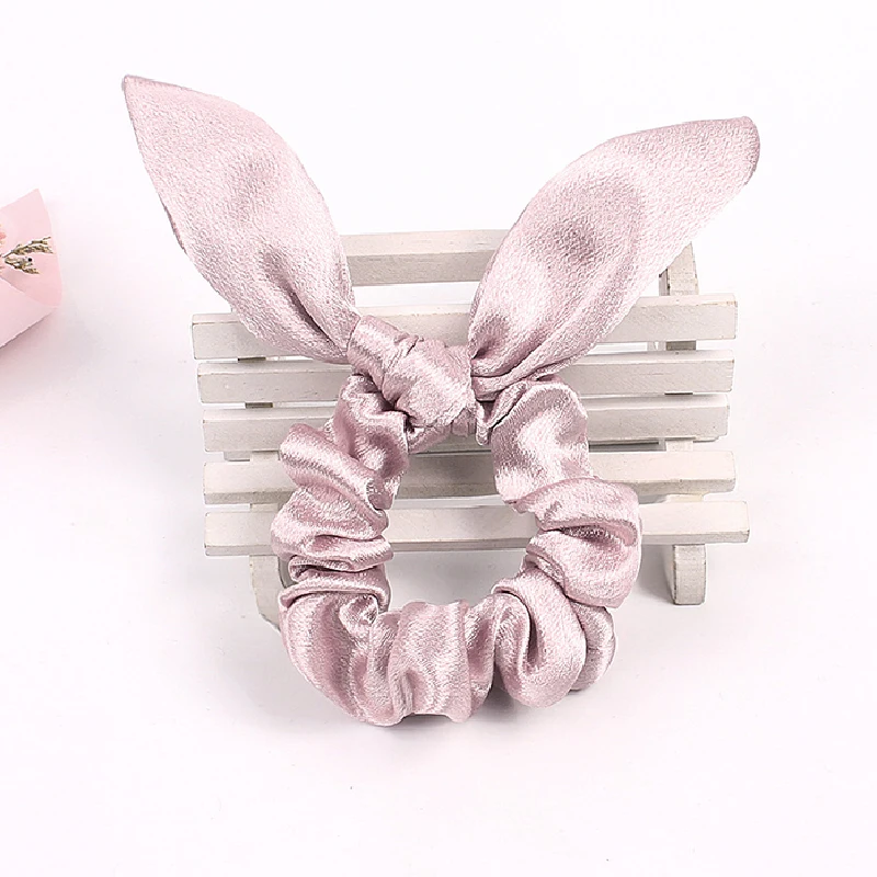 Блестящая атласная резинка для волос с кроличьими ушками девочек кролика бантом