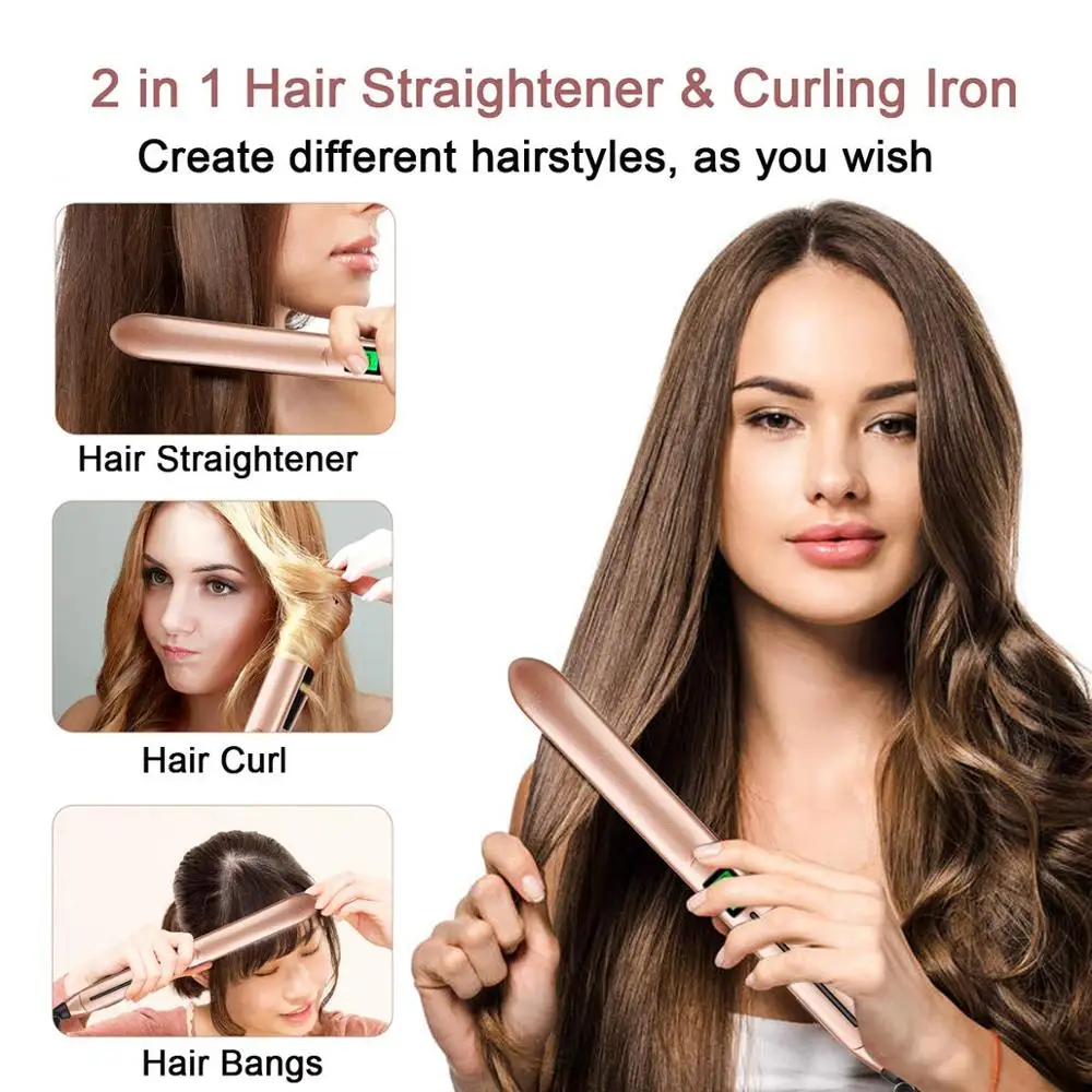 

2 In 1 Hair Straightener Flat Rotating Hair Curlers Plate Heat Professional Hair Iron for PTC Hair Iron Hair Styling Tools