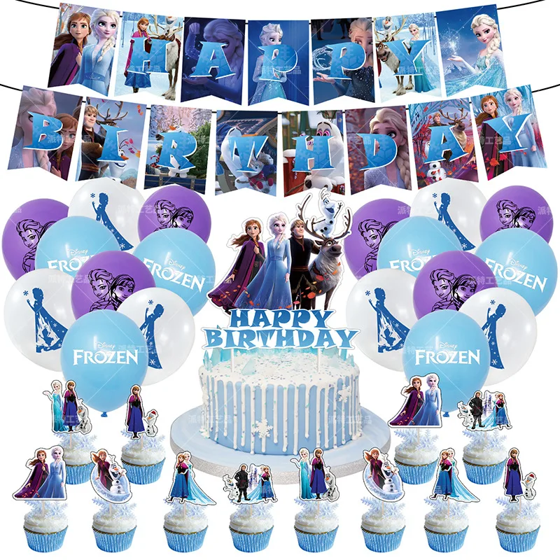 Gefrorene Thema Geburtstag Party Dekoration Set Prinzessin Anna Elsa Luftballons Banner Kuchen Karte Baby Dusche Party-Event Layout Liefert