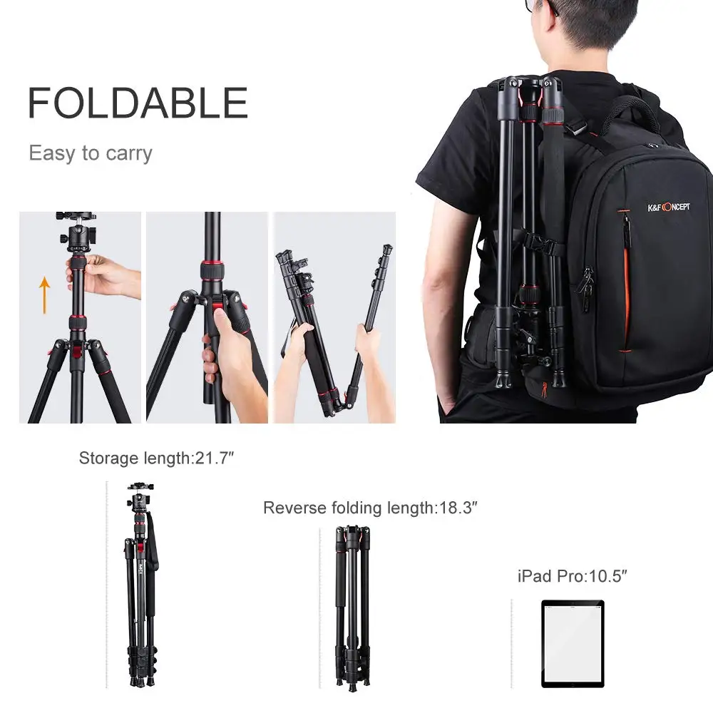 K& F концепция 80,7 дюймов штатив для камеры DSLR Компактный алюминиевый штатив с шаровой головкой 360 градусов и нагрузкой 8 кг для путешествий и работы