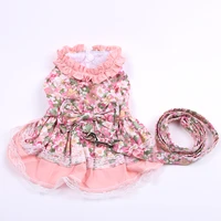 new dog cat dress shirt floralbow with matching dog leash pet puppy skirt springsummer clothes apparel 5 sizes 2 colours