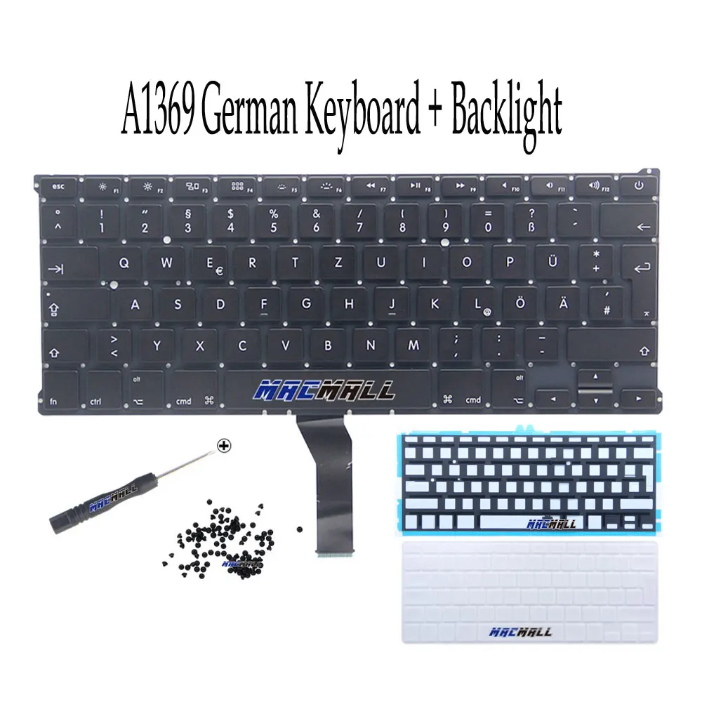 

New For Macbook Air 13" A1369 A1466 2011-2017 Year Replacement DE German GR Keyboard + Backlight + Keyboard Cover + Screws